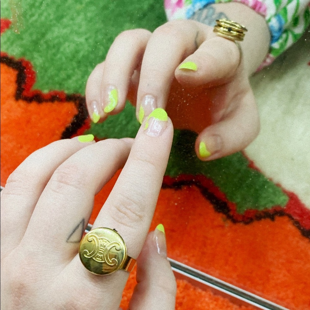 Vintage Celine Logo Double Stacked Gold Charm Ring